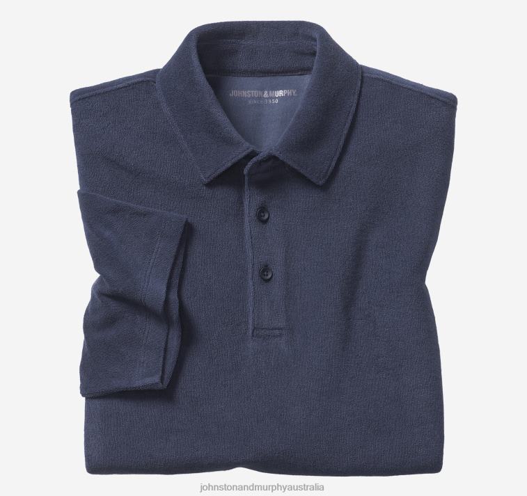 Apparel Navy XB6RX669 Johnston & Murphy Men Pima Cotton-Blend Terry Polo - Image 1