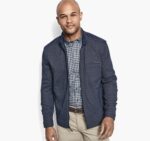 Apparel Navy XB6RX716 Johnston & Murphy Men Melange Knit Full-Zip