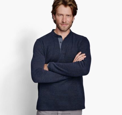 Apparel Navy XB6RX894 Johnston & Murphy Men Textured Henley
