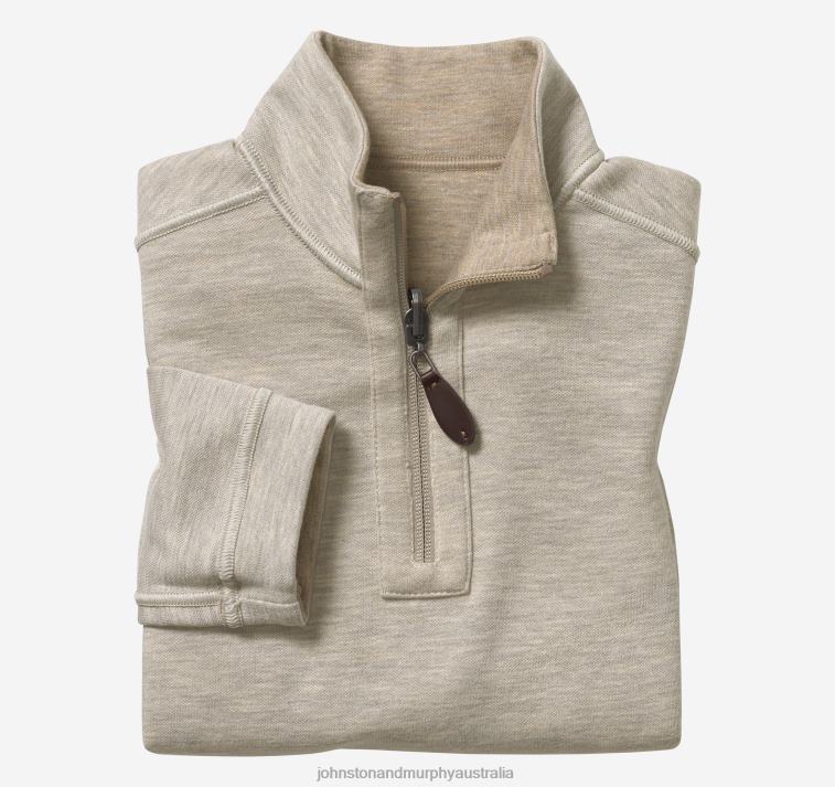 Apparel Oatmeal/Light Gray XB6RX1369 Johnston & Murphy Boy Boys Reversible Solid Quarter Zip - Image 2