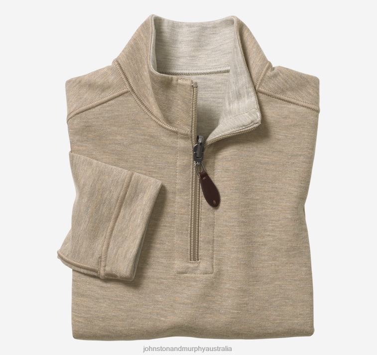 Apparel Oatmeal/Light Gray XB6RX1369 Johnston & Murphy Boy Boys Reversible Solid Quarter Zip - Image 1