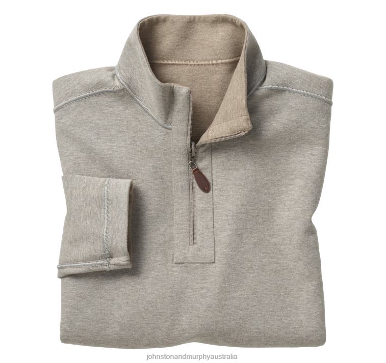 Apparel Oatmeal/Light Gray XB6RX705 Johnston & Murphy Men Reversible Solid Quarter-Zip - Image 2