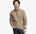 Apparel Oatmeal/Light Gray XB6RX705 Johnston & Murphy Men Reversible Solid Quarter-Zip