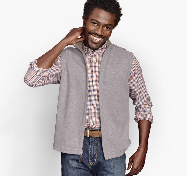 Apparel Oatmeal/Light Gray XB6RX795 Johnston & Murphy Men Reversible Solid Vest - Image 2