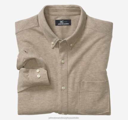 Apparel Oatmeal XB6RX722 Johnston & Murphy Men XC Flex Birdseye Long-Sleeve Knit Shirt