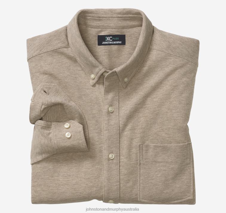 apparel_oatmeal_xb6rx722_johnston_murphy_men_xc_flex_birdseye_long_sleeve_knit_shirt.jpg Apparel Oatmeal XB6RX722 Johnston & Murphy Men XC Flex Birdseye Long-Sleeve Knit Shirt - Image 1