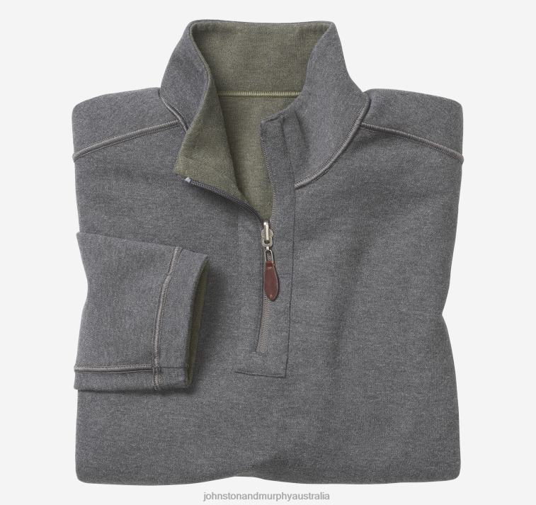 Apparel Olive/Charcoal XB6RX834 Johnston & Murphy Men Reversible Solid Quarter-Zip - Image 2