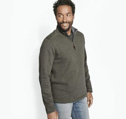 Apparel Olive/Charcoal XB6RX834 Johnston & Murphy Men Reversible Solid Quarter-Zip
