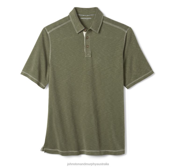 Apparel Olive XB6RX407 Johnston & Murphy Men Vintage Slub Polo - Image 3