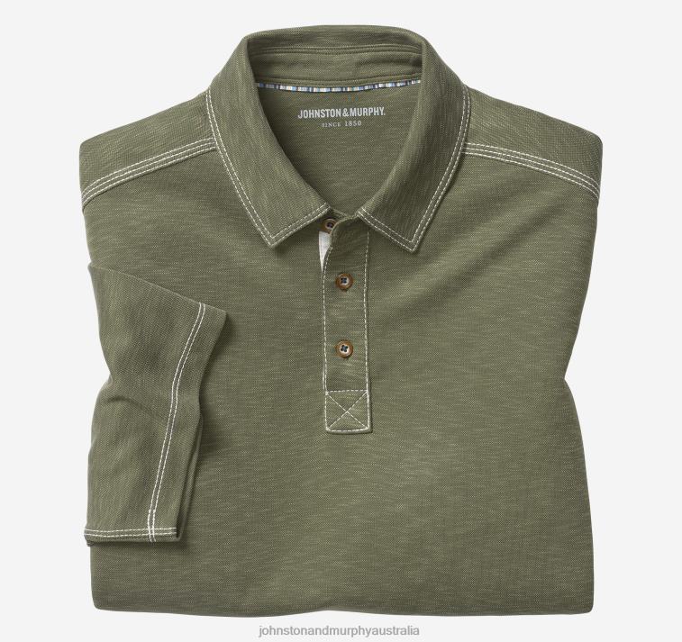 apparel_olive_xb6rx407_johnston_murphy_men_vintage_slub_polo.jpg Apparel Olive XB6RX407 Johnston & Murphy Men Vintage Slub Polo - Image 1