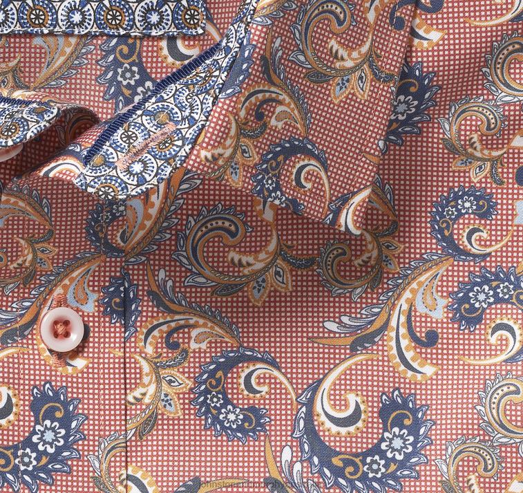 Apparel Orange Checkered Paisley XB6RX530 Johnston & Murphy Men Printed Cotton Shirt - Image 2