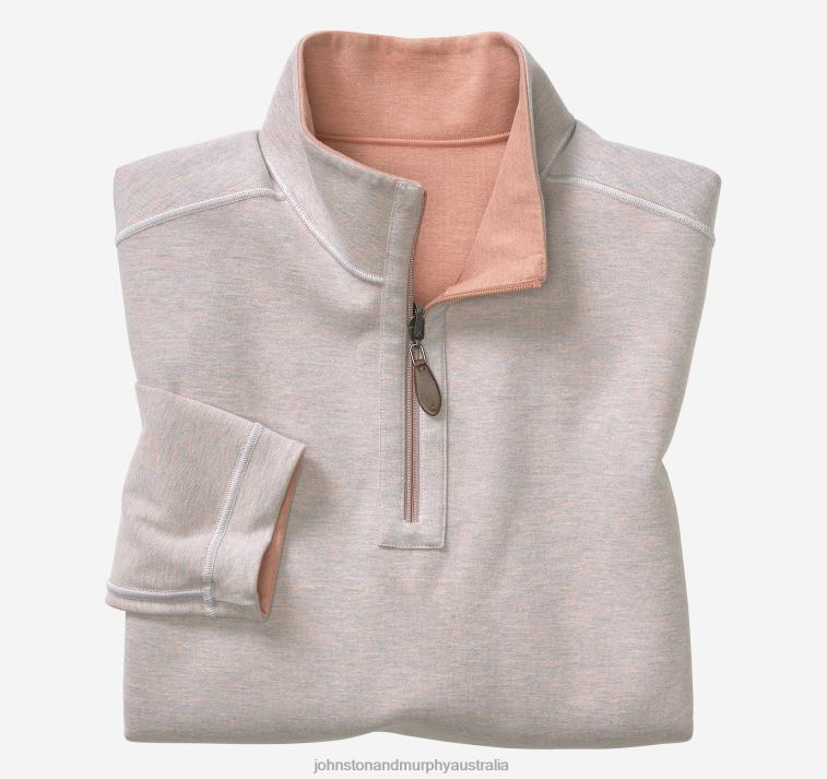 Apparel Orange/Light Blue XB6RX706 Johnston & Murphy Men Reversible Solid Quarter-Zip - Image 2