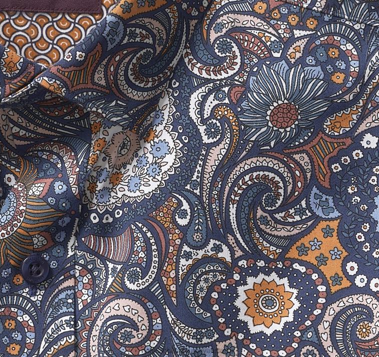 Apparel Orange/Navy Swirling Paisley XB6RX592 Johnston & Murphy Men Printed Cotton Shirt - Image 2