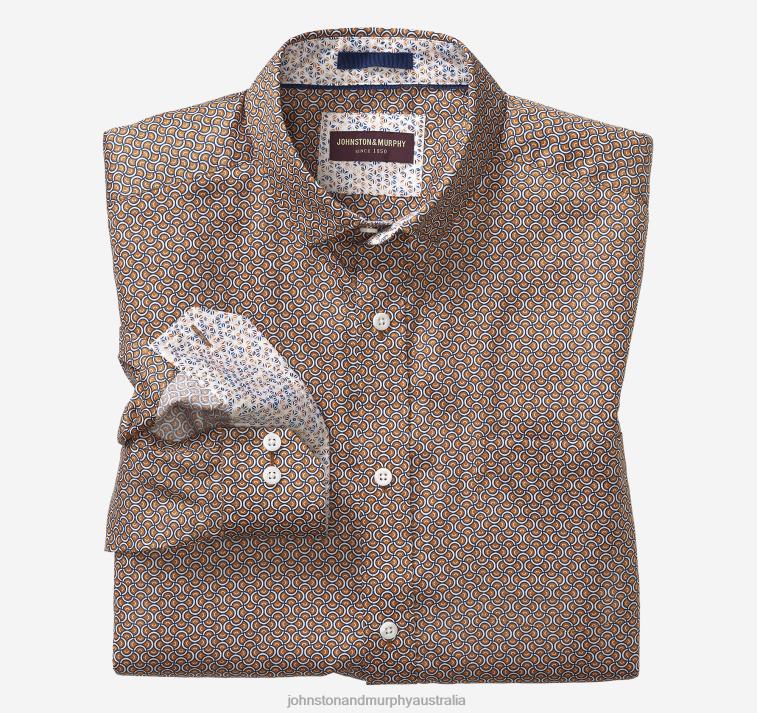 Apparel Orange Rotating Arch XB6RX569 Johnston & Murphy Men Printed Cotton Shirt - Image 1