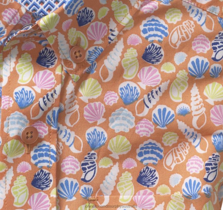 Apparel Orange Seashell XB6RX1417 Johnston & Murphy Boy Boys Short-Sleeve Printed Shirt - Image 2
