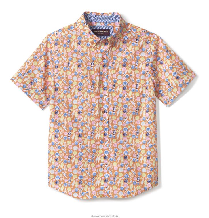 Apparel Orange Seashell XB6RX1417 Johnston & Murphy Boy Boys Short-Sleeve Printed Shirt - Image 3