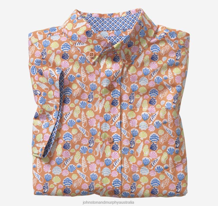 Apparel Orange Seashell XB6RX1417 Johnston & Murphy Boy Boys Short-Sleeve Printed Shirt - Image 1