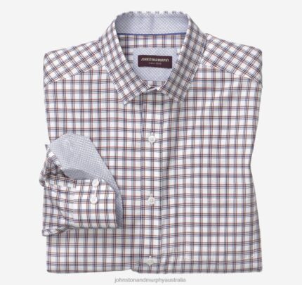 Apparel Orange Triple Frame Grid XB6RX661 Johnston & Murphy Men Long-Sleeve Dress Shirt