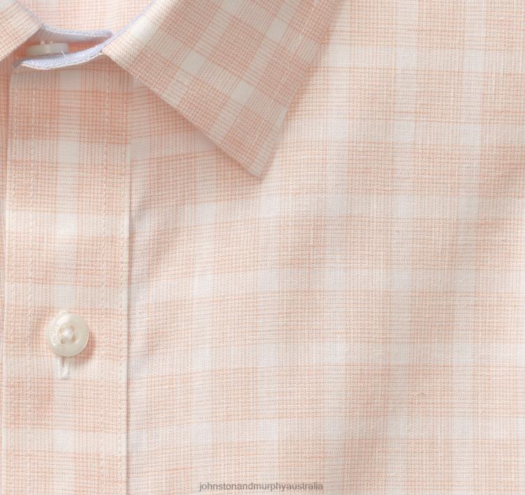 Apparel Peach Fineline Check XB6RX545 Johnston & Murphy Men Washed Linen-Blend Shirt - Image 2