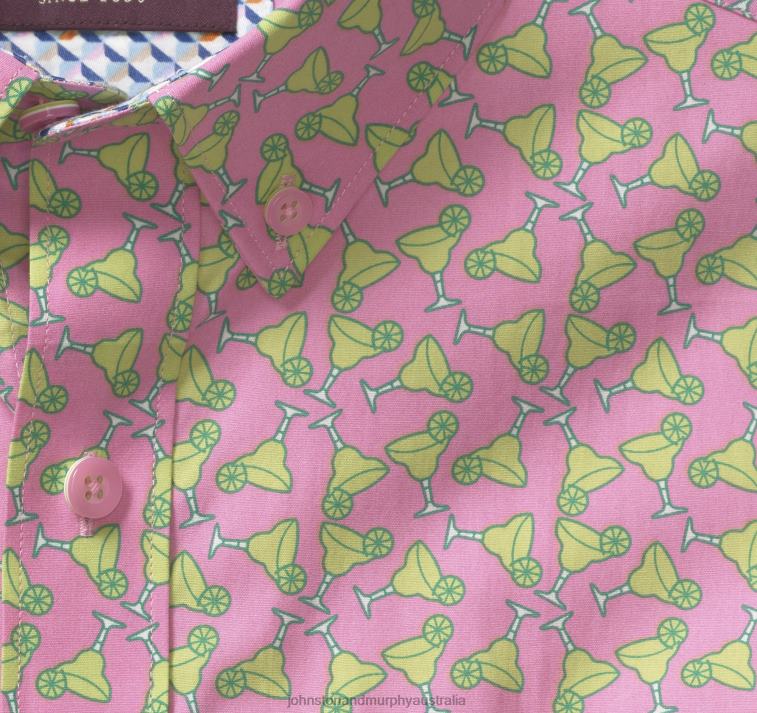 Apparel Pink Margarita XB6RX481 Johnston & Murphy Men Printed Cotton Short-Sleeve Shirt - Image 2