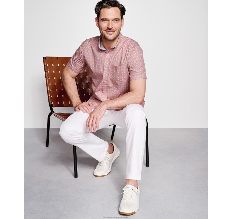 Apparel Pink Margarita XB6RX481 Johnston & Murphy Men Printed Cotton Short-Sleeve Shirt - Image 5