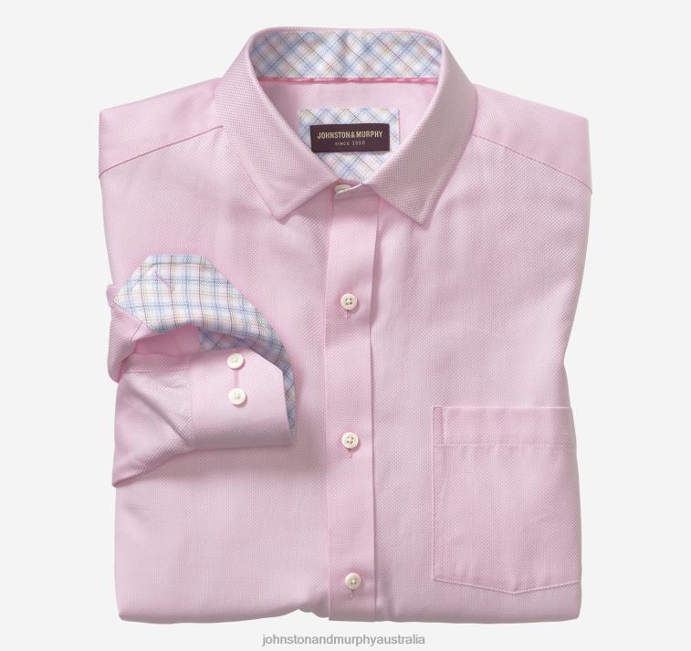 Apparel Pink Solid Birdseye XB6RX590 Johnston & Murphy Men Long-Sleeve Dress Shirt - Image 1