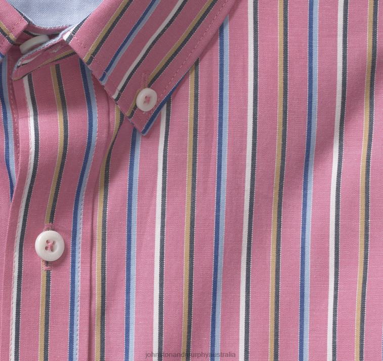 Apparel Pink Stripe XB6RX424 Johnston & Murphy Men Printed Cotton Short-Sleeve Shirt - Image 2