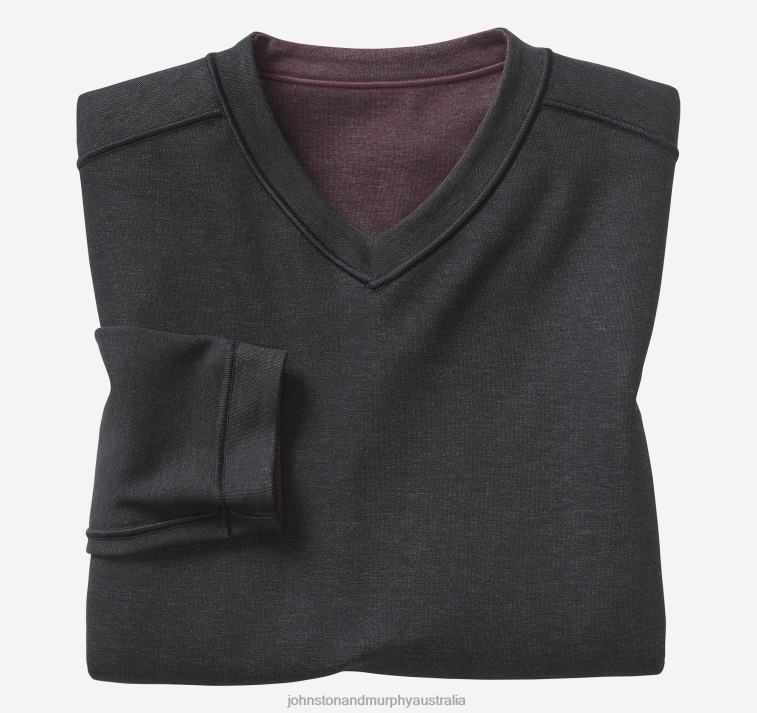 Apparel Port/Charcoal XB6RX803 Johnston & Murphy Men Reversible Long-Sleeve V-Neck - Image 2
