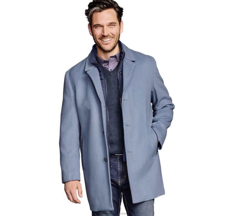 Apparel Powder Blue XB6RX900 Johnston & Murphy Men Wool-Blend Car Coat with Bib - Image 1