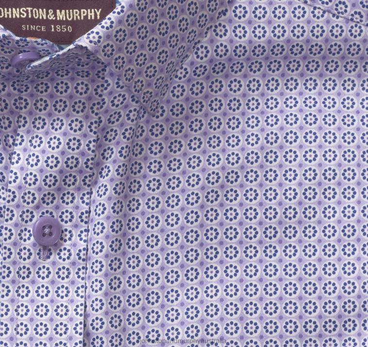 Apparel Purple Dotted Petal XB6RX470 Johnston & Murphy Men Printed Cotton Shirt - Image 2