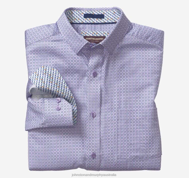 apparel_purple_dotted_petal_xb6rx470_johnston_murphy_men_printed_cotton_shirt.jpg Apparel Purple Dotted Petal XB6RX470 Johnston & Murphy Men Printed Cotton Shirt - Image 1