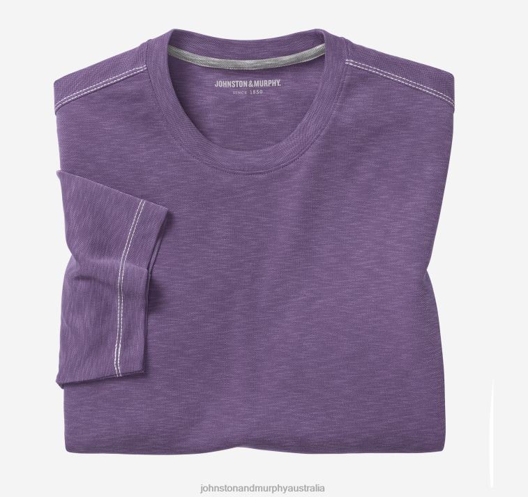 Apparel Purple XB6RX557 Johnston & Murphy Men Vintage Slub Crewneck Tee - Image 1