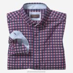 Apparel Red/Navy Dark Twill Gingham XB6RX791 Johnston & Murphy Men Button-Collar Premium Cotton Shirt