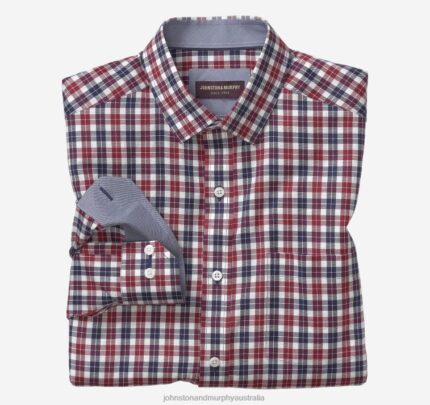 Apparel Red Quad Check XB6RX726 Johnston & Murphy Men Long-Sleeve Dress Shirt