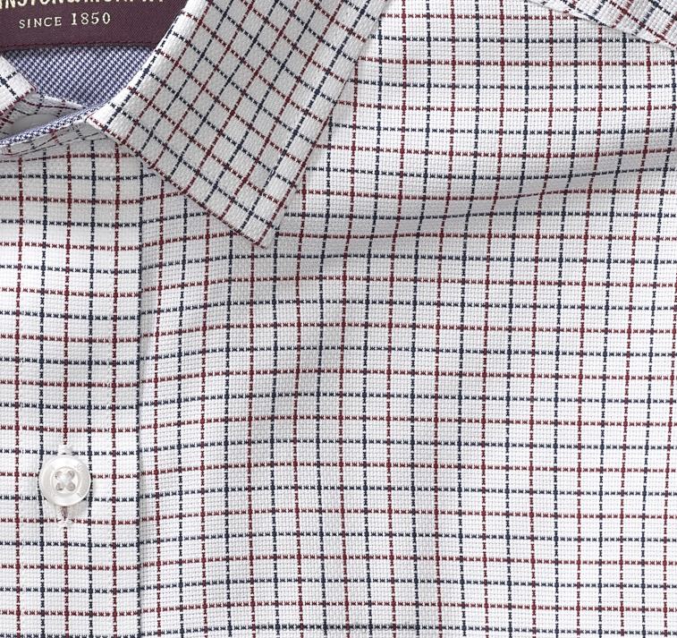 Apparel Red Two-Tone Grid XB6RX887 Johnston & Murphy Men Long-Sleeve Dress Shirt - Image 2