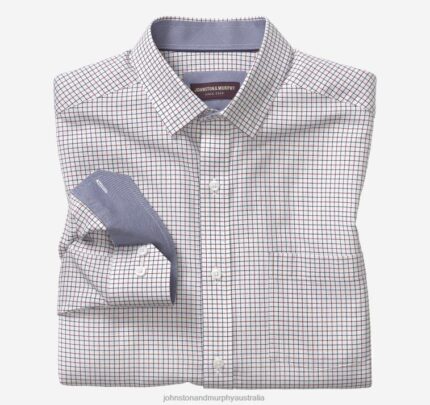 Apparel Red Two-Tone Grid XB6RX887 Johnston & Murphy Men Long-Sleeve Dress Shirt