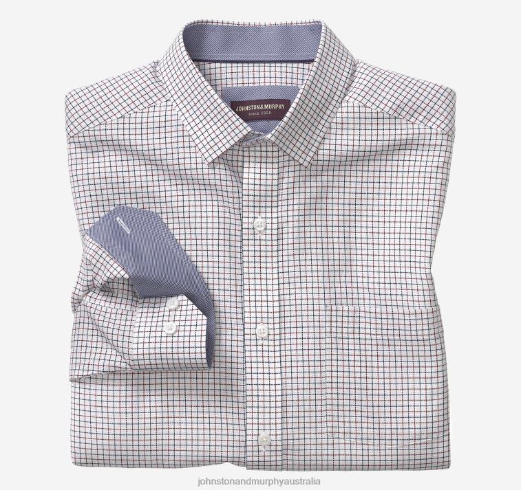 Apparel Red Two-Tone Grid XB6RX887 Johnston & Murphy Men Long-Sleeve Dress Shirt - Image 1