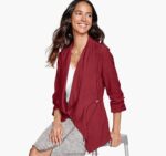Apparel Red XB6RX1287 Johnston & Murphy Women Draped Open-Front Blazer
