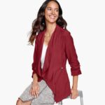 Apparel Red XB6RX1287 Johnston & Murphy Women Draped Open-Front Blazer