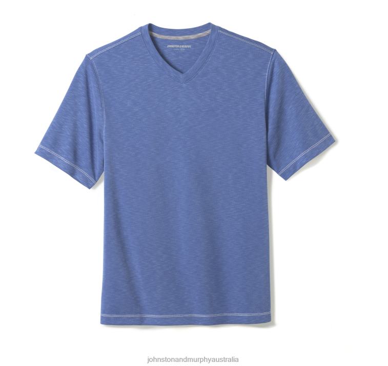 Apparel Royal Blue XB6RX653 Johnston & Murphy Men Vintage Slub V-Neck Tee - Image 2