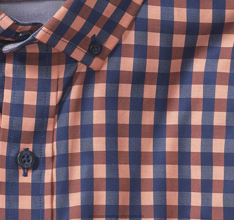 Apparel Rust/Navy Dark Twill Gingham XB6RX732 Johnston & Murphy Men Button-Collar Premium Cotton Shirt - Image 2
