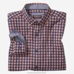 Apparel Rust/Navy Dark Twill Gingham XB6RX732 Johnston & Murphy Men Button-Collar Premium Cotton Shirt
