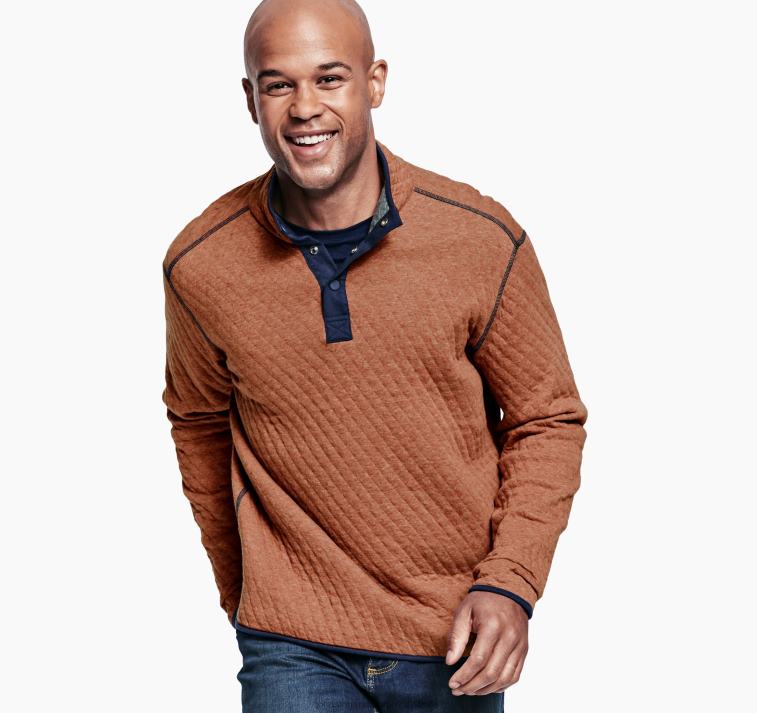 Apparel Rust/Navy Heather XB6RX765 Johnston & Murphy Men Reversible Quarter-Snap - Image 1