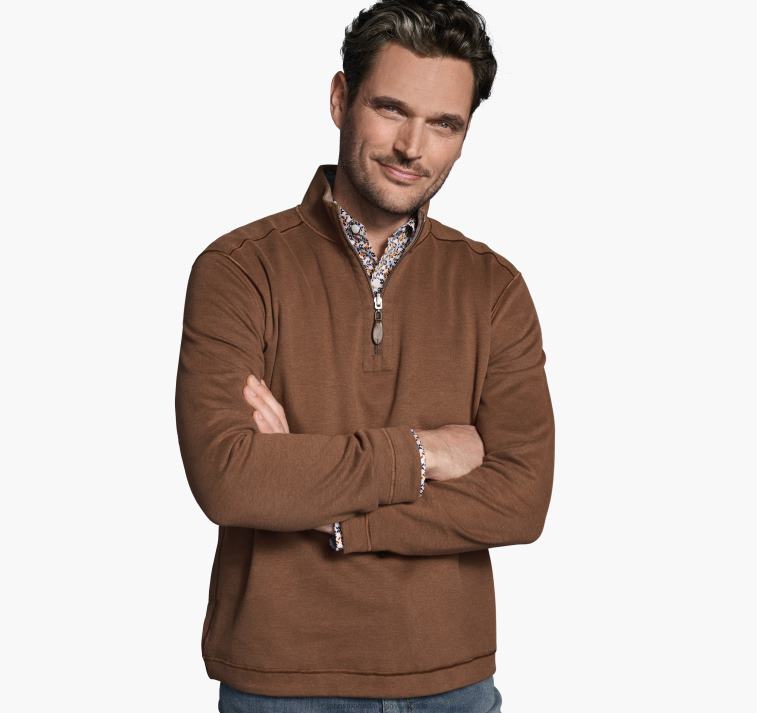 apparel_rust_oatmeal_xb6rx704_johnston_murphy_men_reversible_solid_quarter_zip.jpg Apparel Rust/Oatmeal XB6RX704 Johnston & Murphy Men Reversible Solid Quarter-Zip - Image 1