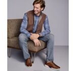 Apparel Rust/Oatmeal XB6RX739 Johnston & Murphy Men Reversible Solid Vest - Image 4