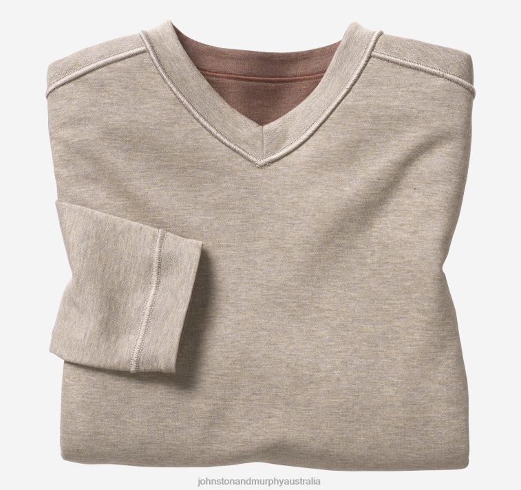 Apparel Rust/Oatmeal XB6RX741 Johnston & Murphy Men Reversible Long-Sleeve V-Neck - Image 2