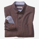 Apparel Rust Twill Windowpane XB6RX690 Johnston & Murphy Men Long-Sleeve Dress Shirt
