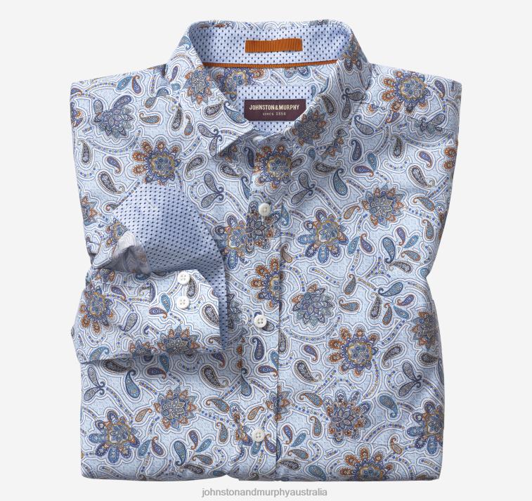 Apparel Sky Floral Paisley XB6RX619 Johnston & Murphy Men Printed Cotton Shirt - Image 1