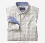 Apparel Tan Outlined Grid XB6RX691 Johnston & Murphy Men Long-Sleeve Dress Shirt
