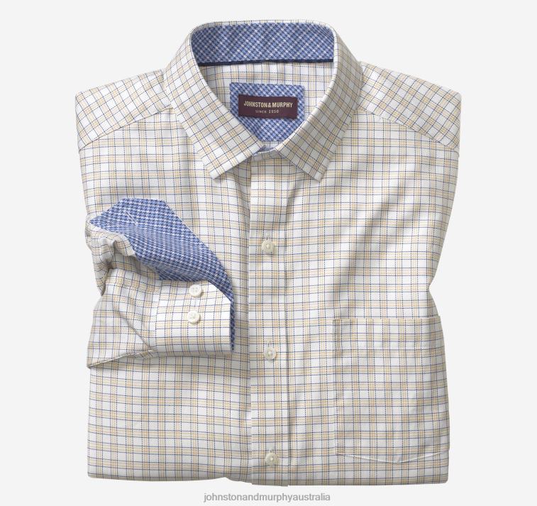Apparel Tan Outlined Grid XB6RX691 Johnston & Murphy Men Long-Sleeve Dress Shirt - Image 1
